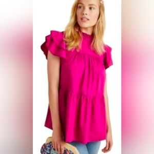 Maeve by Anthropologie pink cotton short sleeve blouse M